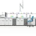 Modern Laboratory Interior With Lab Bench Cabinets Reagent Bottles And Ventilation Arm