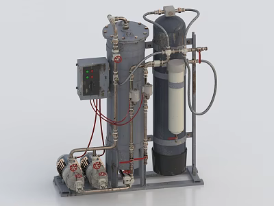 High Efficiency Industrial Equipment Featuring Filtration Tanks Pumps Control Panel And Piping 3d model
