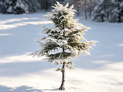 Snow Covered Arbor In Winter Landscape With Sunlit Snowy Ground And Surrounding Evergreen Trees 3d model