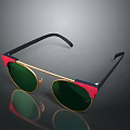 Stylish Modern Sunglasses With Black Frame Red Accents Gold Details And Green Lenses