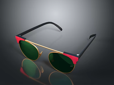 Stylish Modern Sunglasses With Black Frame Red Accents Gold Details And Green Lenses 3d model