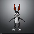 Cartoon Rabbit Character With Black Body White Belly Red Ears And Blue Eyes