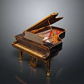 Classic Black Piano With Open Lid And Gold Accents For Home Living