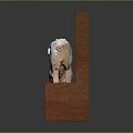 White Lion Sculpture Mounted On Two Tiered Reddish Brown Wooden Display Stand