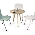 Modern Round Wooden Table and Three Chairs Set Light Green White Design with Cups