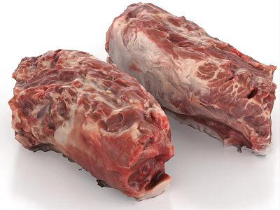 Fresh Raw Meat Cuts With Red And White Marbling On White Background 3d model