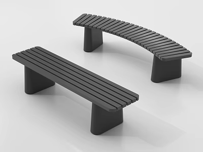 Modern Black Benches With Straight And Curved Designs Wooden Slat Seats And Solid Legs 3d model