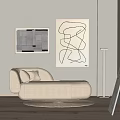 Modern Living Room Interior With Abstract Artworks Beige Sofa Floor Lamp And Light Carpet