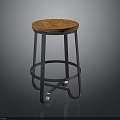 Modern Round Wooden Top Stool With Sturdy Metal Cross Legs Design