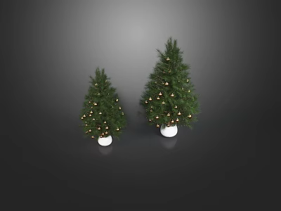 Two Large and Small Arbor Trees in White Pots With Golden Ornaments 3d model