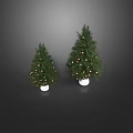 Two Large and Small Arbor Trees in White Pots With Golden Ornaments