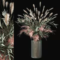 Elegant Vase Flower Arrangement With Green Leaves Pink Grass And White Blooms