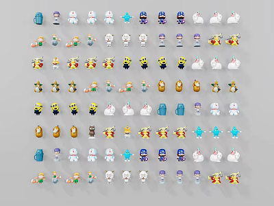 Cute Colorful Mini Dolls Collection With Various Different Styles And Characters 3d model