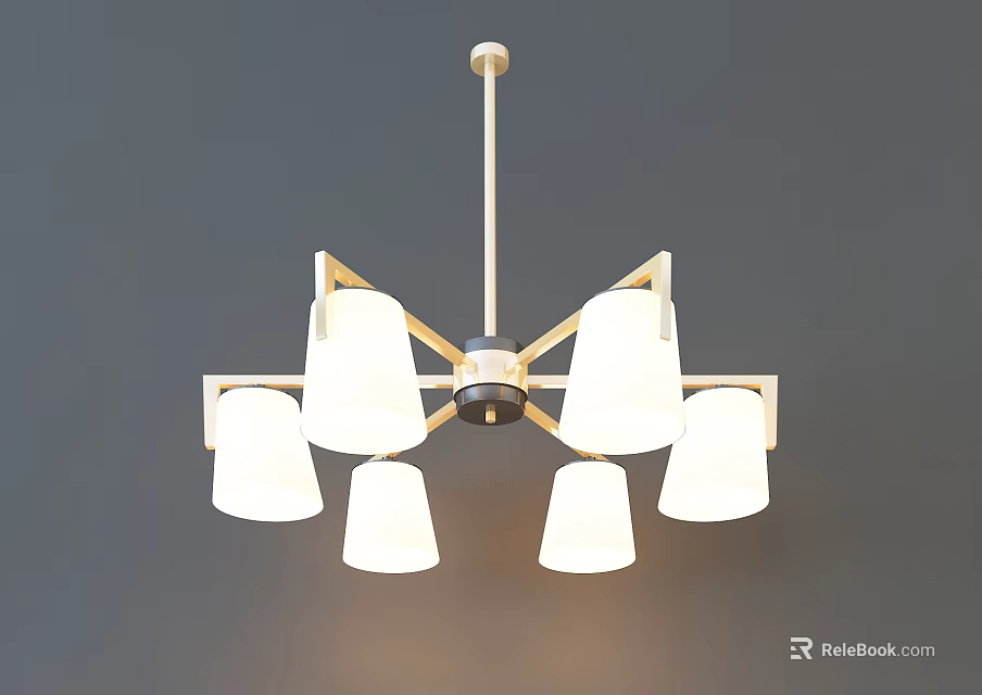 Modern Style Chandelier With Multiple White Shades And Golden Brass Frame 3d model 