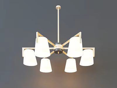 Modern Style Chandelier With Multiple White Shades And Golden Brass Frame 3d model
