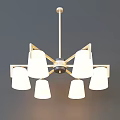 Modern Style Chandelier With Multiple White Shades And Golden Brass Frame