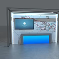 Modern Kiosk Interior Featuring Screen Geometric Pattern Wall And Lighting Accents 3d model