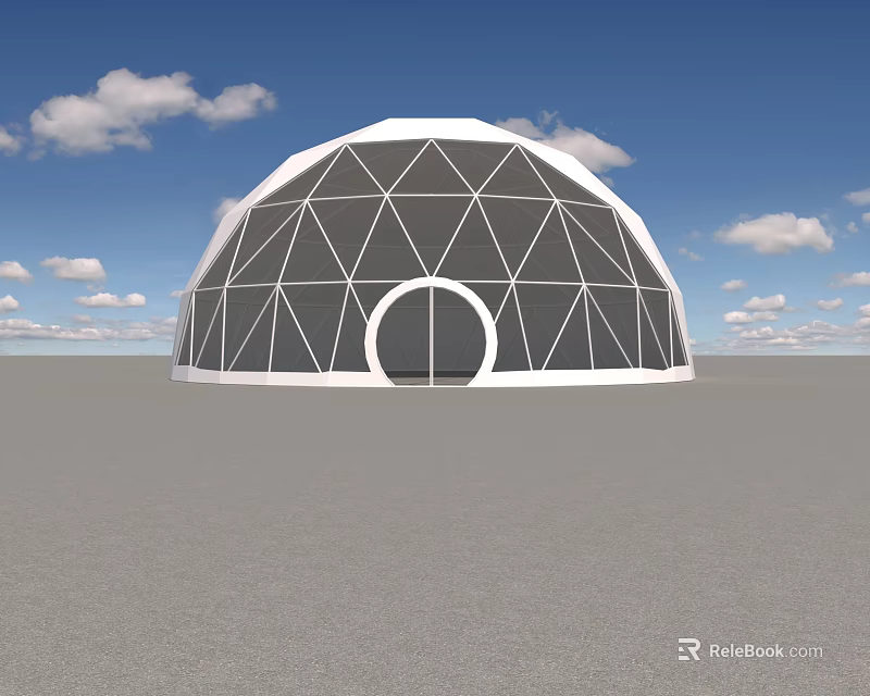 Dome Shaped Geometric Tent with Circular Door and Blue Sky Background 3d model 