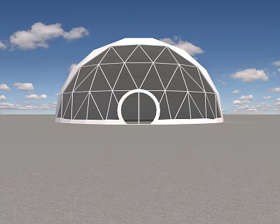 Dome Shaped Geometric Tent with Circular Door and Blue Sky Background 3d model