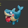 Cartoon Blue Shark Toy With Open Mouth Red Tongue And Pink Cheeks