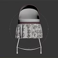 Modern Baby Cradle With White And Maroon Design Leaf Pattern Fabric And White Stand