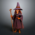 Man In Purple Wizard Hat And Robe Holding Wooden Staff With Red Hair