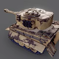 Weathered Sand Colored Military Tank With Long Cannon Turret And Metal Tracks