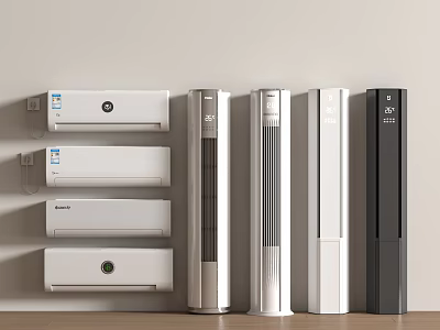 Wall Mounted and Standing Air Conditioners with Modern Fans in Various Styles 3d model