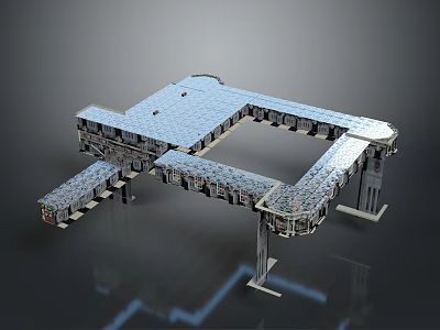 Contemporary Architectural Design Featuring Complex Structure Flat Roof Connected Sections And Supporting Columns 3d model