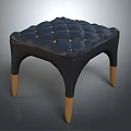 Stylish Stool With Dark Blue Tufted Padded Seat Black Legs And Wooden Feet