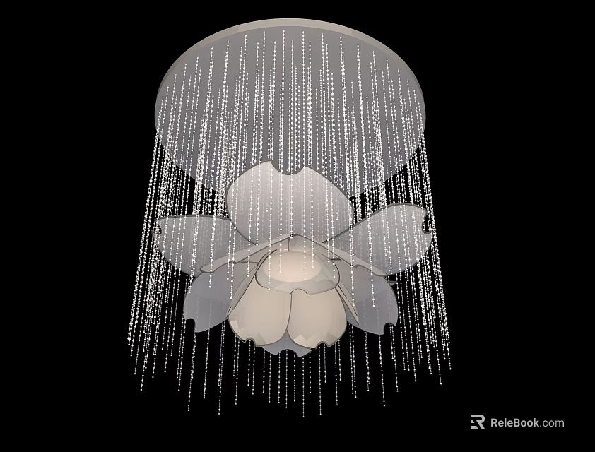 Elegant Modern Chandelier With White Petal Design And Hanging Crystal Beads 3d model 