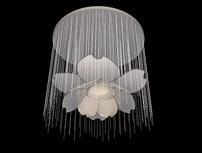 Elegant Modern Chandelier With White Petal Design And Hanging Crystal Beads 3d model