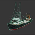 Model Ship With Black Red Hull White Cabin Masts And Crane Structure 3d model