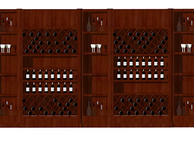 Wooden Wine Cabinet With Multiple Storage Shelves For Wine Bottles And Glasses 3d model