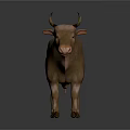 Realistic Brown Bull With Horns Standing In Gray Background Rendered 3d model