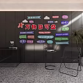 Decorative Wall With Colorful Labels Cloud Decorations Indoor Plants And Chairs 3d model