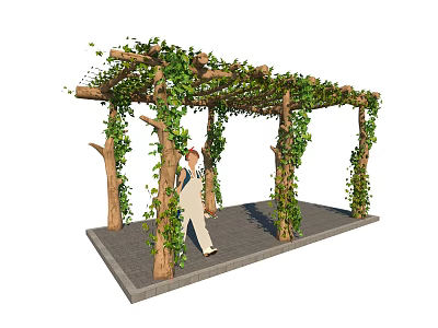Garden Arbor Covered With Green Vines And People Walking On Stone Path 3d model