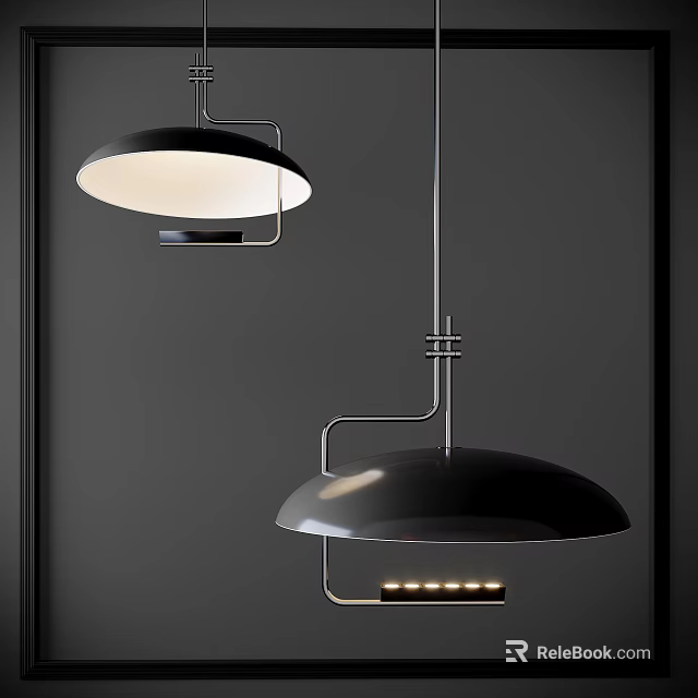 Modern Black Pendant Lights With Metallic Frame And Circular Shade Hanging In Interior 3d model 