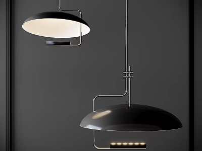 Modern Black Pendant Lights With Metallic Frame And Circular Shade Hanging In Interior 3d model
