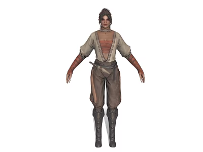 Fantasy Adventurer Character With Dark Hair Tunic Brown Pants Boots And Wolf Companion 3d model