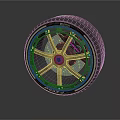 Modern Car Tire With Black Alloy Wheel And Blue Decorative Accent Stripes