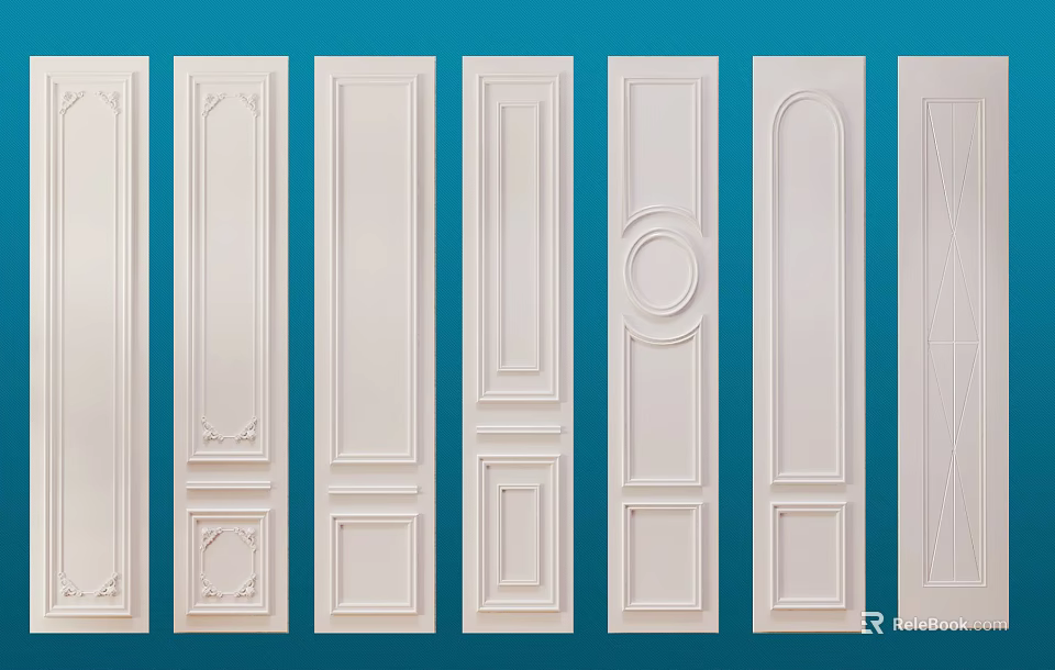 White Wainscoting Panels With Different Decorative Designs For Interior Walls 3d model