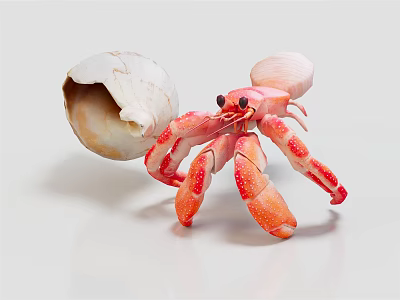 Pink And White Hermit Crab Carrying Shell As Aquatic Animal Display Piece 3d model