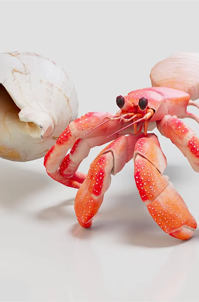 Pink And White Hermit Crab Carrying Shell As Aquatic Animal Display Piece 3d model Pink And White Hermit Crab Carrying Shell As Aquatic Animal Display Piece 3d model