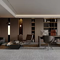 Elegant Modern Office Interior With Workspace Sofa Bookshelves Desk And Chairs