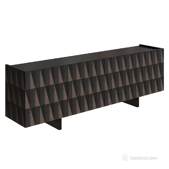 Modern Entryway Console Cabinet With Geometric Triangle Pattern And Dark Brown Wooden Texture 3d model
