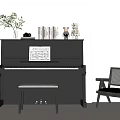 Elegant Black Piano With Music Sheet Green Plant Ornaments And Side Chair