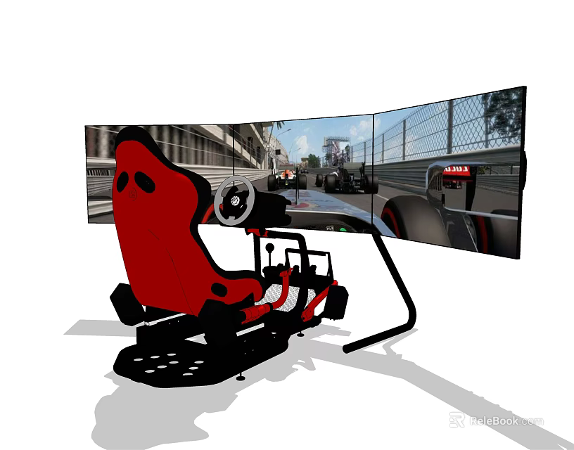 Immersive Racing Simulator Entertainment Electronics With Curved Screens And Red Racing Seat 3d model 