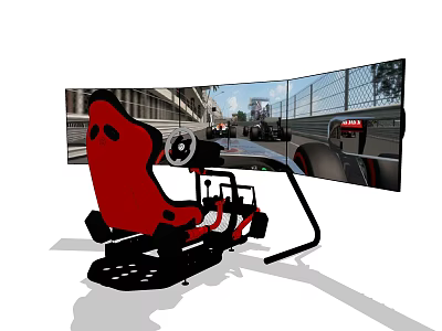 Immersive Racing Simulator Entertainment Electronics With Curved Screens And Red Racing Seat 3d model