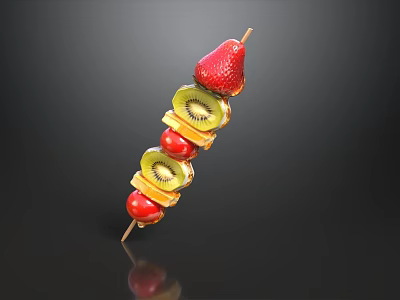 Fresh Fruit Skewer With Strawberry Kiwi Cherry Tomatoes And Lemon Slices On Bamboo Stick 3d model